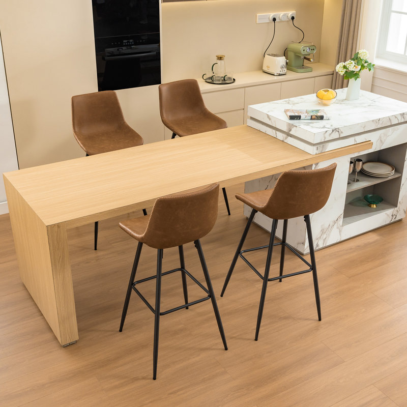 Tabouret de comptoir moderne en similicuir, Brun whisky, Tabouret de bar (siège d'une hauteur de 28 po), 4
