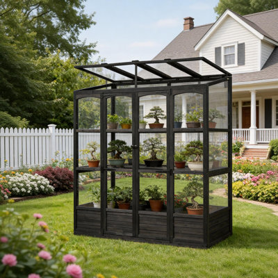 Black Walk-In Greenhouse With Folding Shelves & Anti-Tipping Design For Outdoor Garden