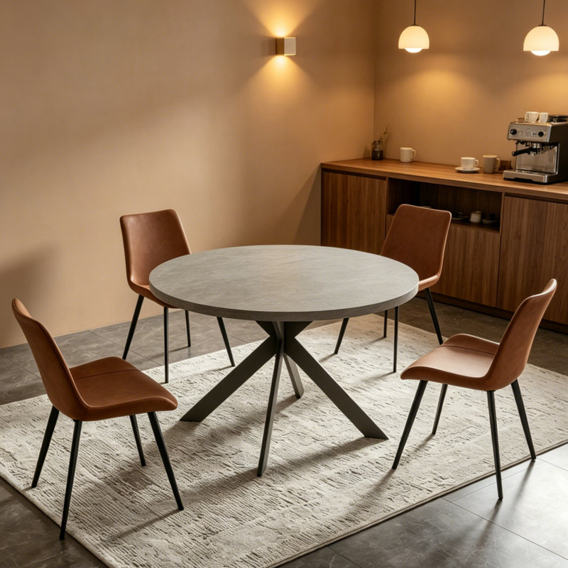 Ensemble de table ronde, Brun, 5 pièces: table, 4 chaises