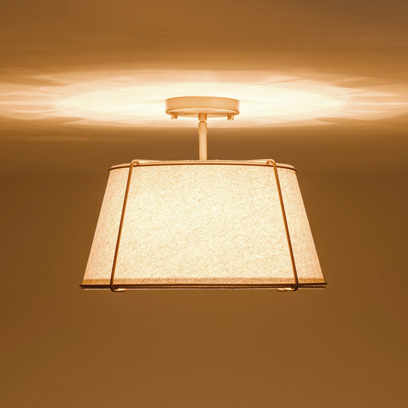 Nyjel Classical 4 - Light Linen Tapered Drum Semi Flush Mount, Brass, Beige