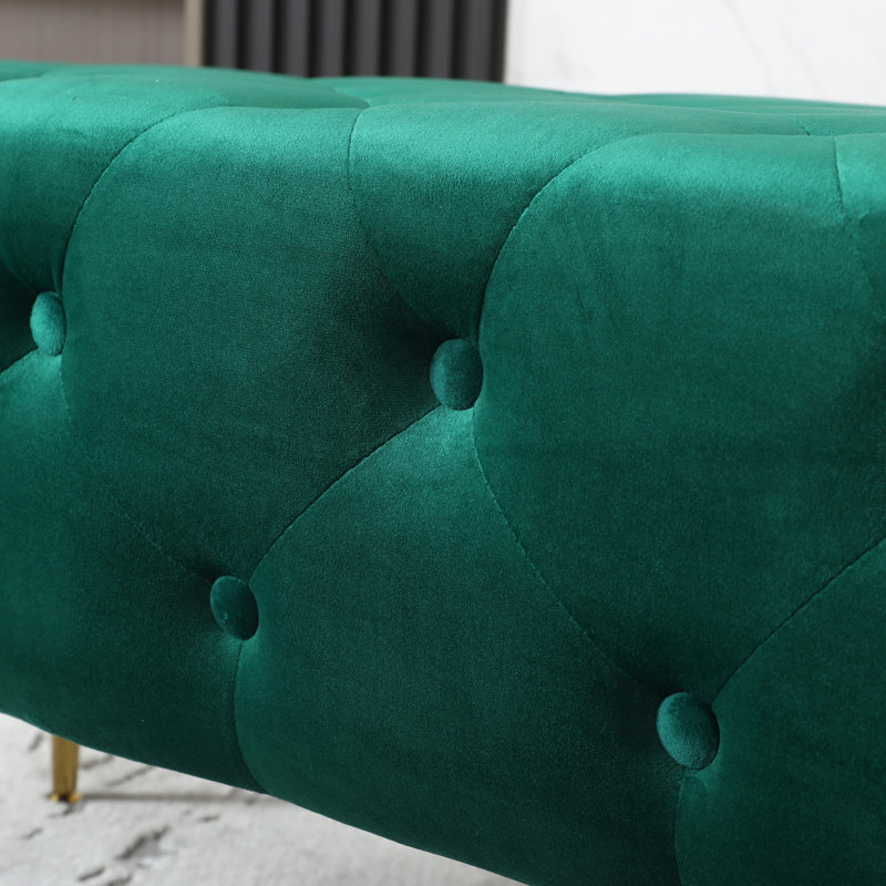 Banc en velours sans dossier avec capitonnage à boutons et pieds en métal doré - 50 po x 20,5 po 18 po, installation facile classique