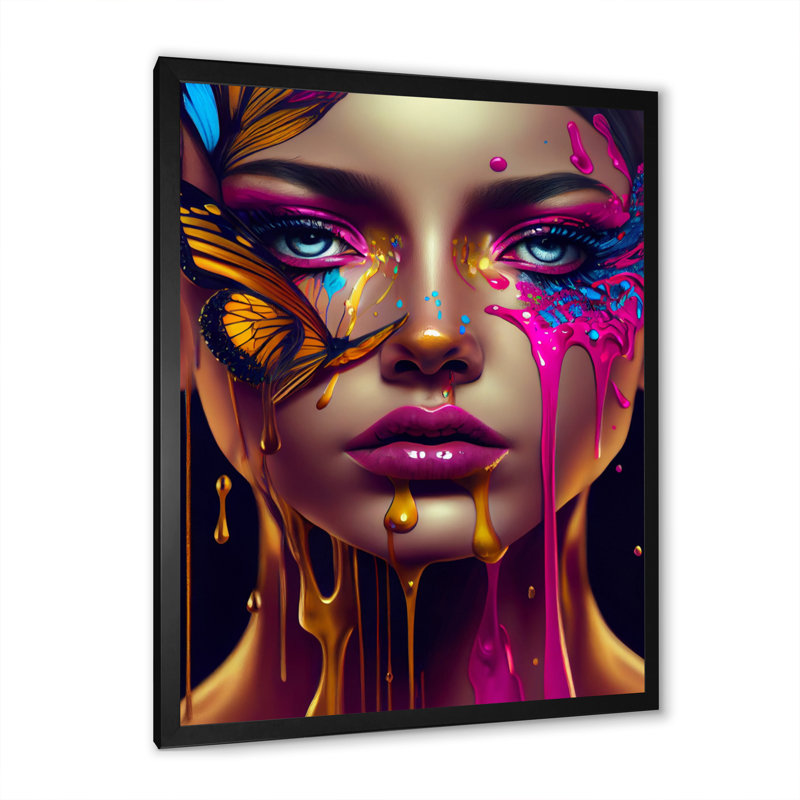 «Sensual Woman with Colorful Butterfly III», impression sur toile, H 40 po x l 30 po x P 1,5 po, Cadre photo noir