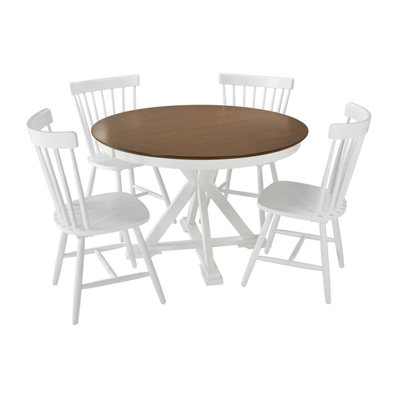 Table de salle à manger à tréteaux Sterling 45W avec 4 chaises à haut dossier, Blanc