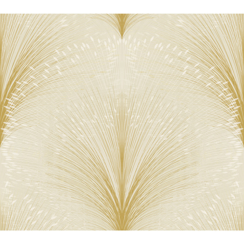 Papyrus Plume Floral Metallic Wallpaper Roll, Beige