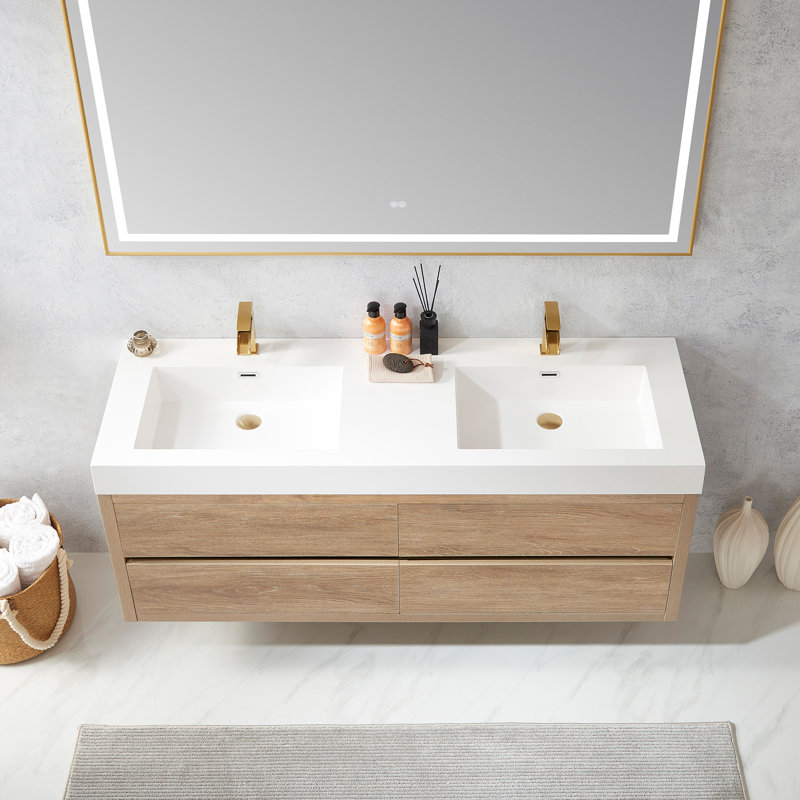 Vali 59.8'' Double Bathroom Vanity with Composite Top, White