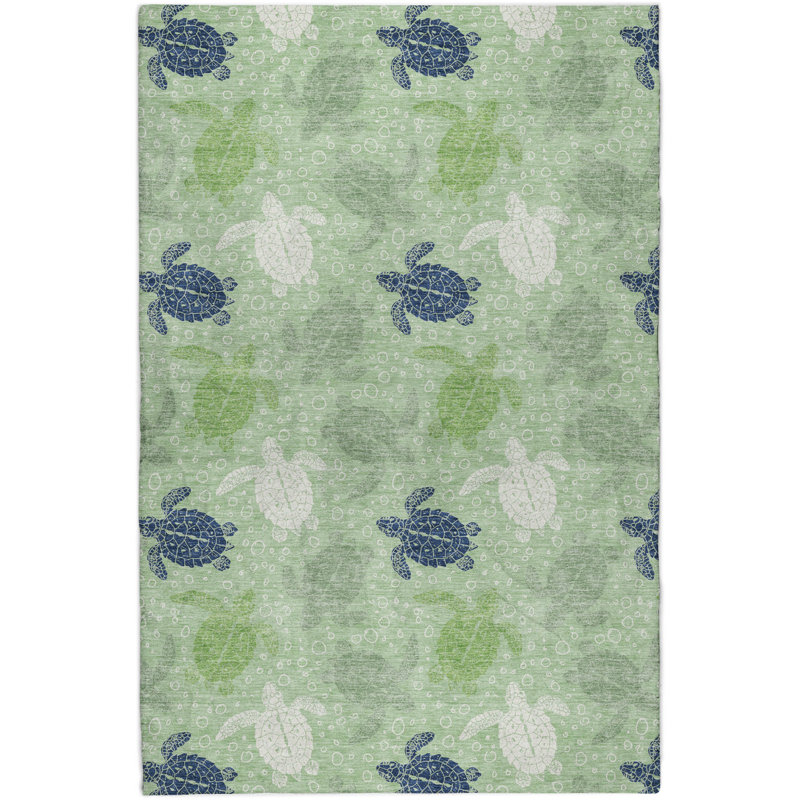 Premium Machine Washable Dream Shag ADS192 Turtles Rug, 8' x 10', Green