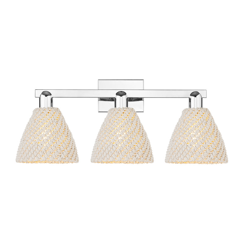 Éclairage pour meuble-lavabo avec abat-jour en fibres naturelles Ciesla, Chrome poli, Trois lumières