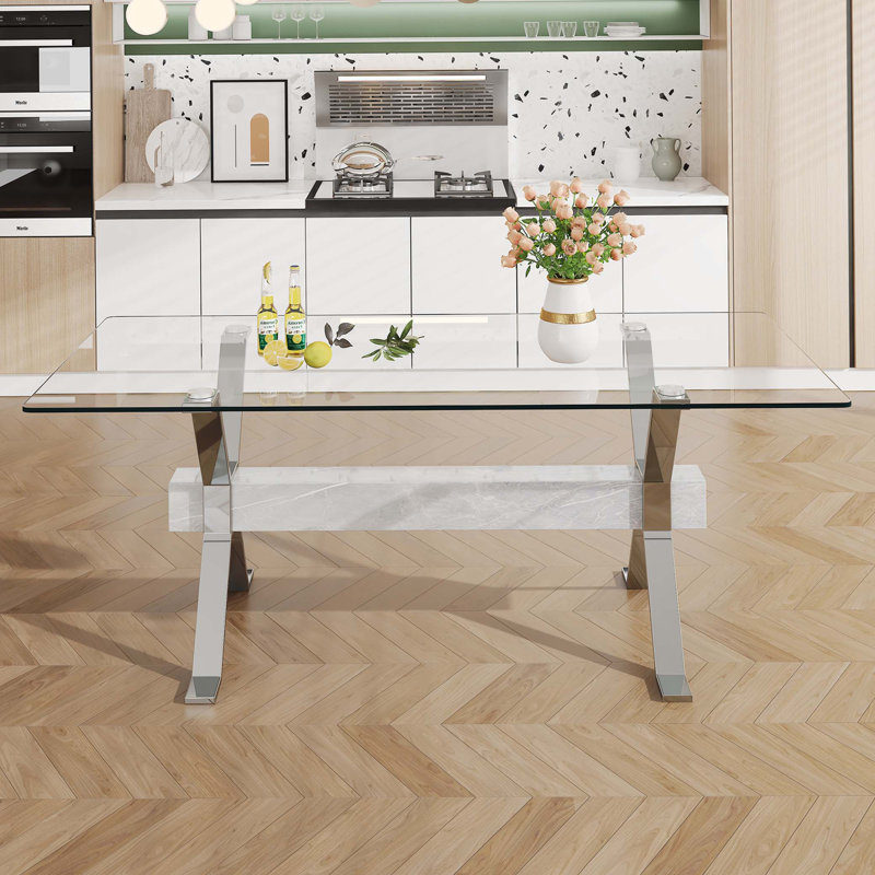 1 Piece Rectangular Dining Table without Chair, Silver