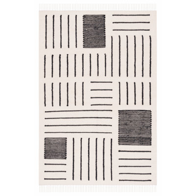 Flore Handcrafted Wool/Cotton Kilim Rug in Ivory/Black