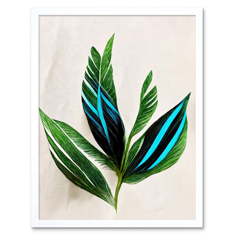 Tropical Plant Feathery Leaves Simple Botanical - Print, 43cm H x 33cm W, White Framed Paper