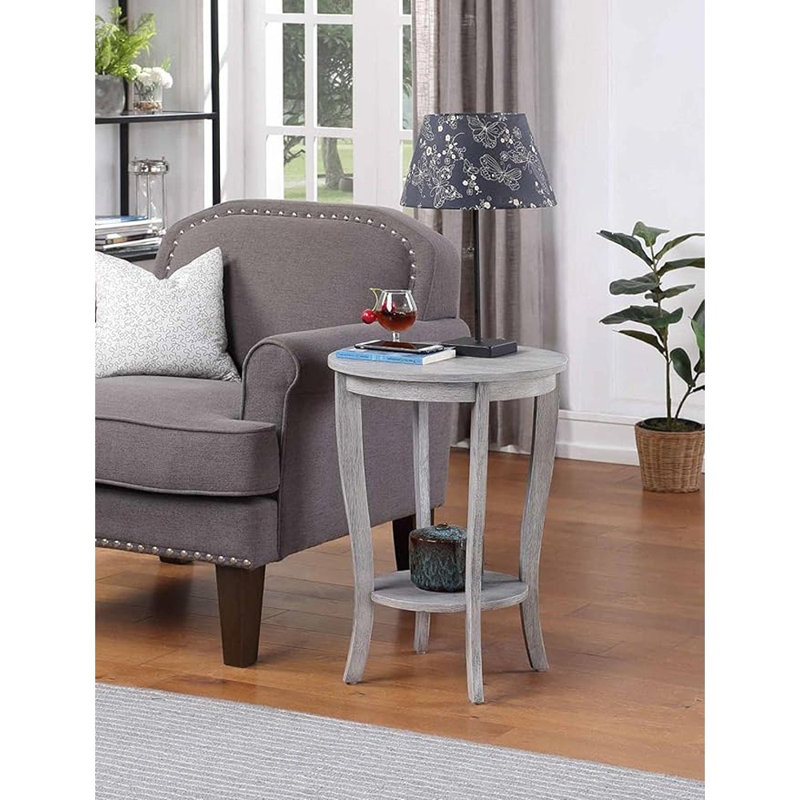 American Heritage Round End Table, Light Gray Wirebrush
