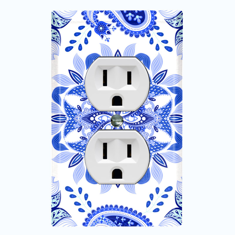 Patterned 1 - Gang Toggle Light Switch Standard Wall Plate, Blue White