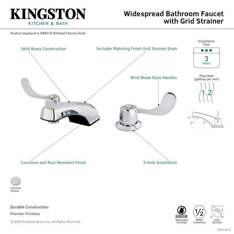 Vista Widespread Bathroom Faucet with Drain Assembly, With Grid Strainer