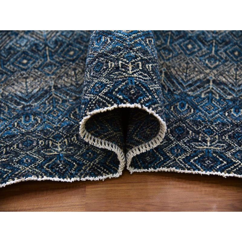 Tapis bleu en laine noué à la main 8 pi x 10 pi 8 po x 10 pi Yale 37 po.