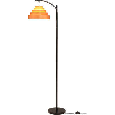 Cascade Wood Shade Mid-Century Modern Arc Floor Lamp