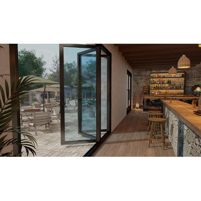 Luvindow Thermal Break Aluminum Bi-Fold Door – 144 In X 80 In 3-9/16 In Jamb, Double-Tempered Low-E Argon Glass, Black Finish, Interior Door, Patio Door