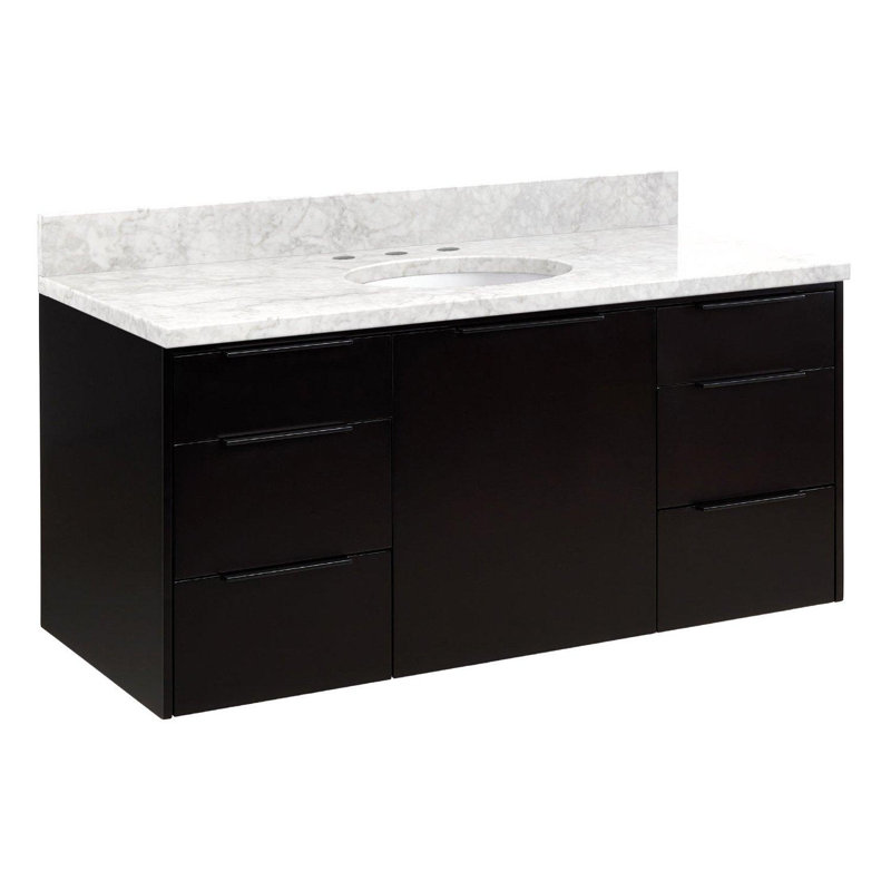 48" Dita Single Bathroom Vanity Set with Oval Undermount Sink, Black, Carrara Marble