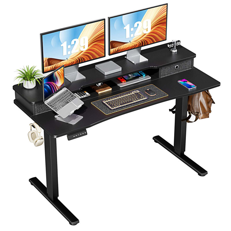 Bureau debout à hauteur ajustable Marzena, H 52 po x l 55 po x P 23 po, Noir / Noir