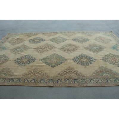 Tapis turc rétro Oushak rétro pour le salon et la chambre à coucher avec motif abstrait tissé à la main en laine de dinde
