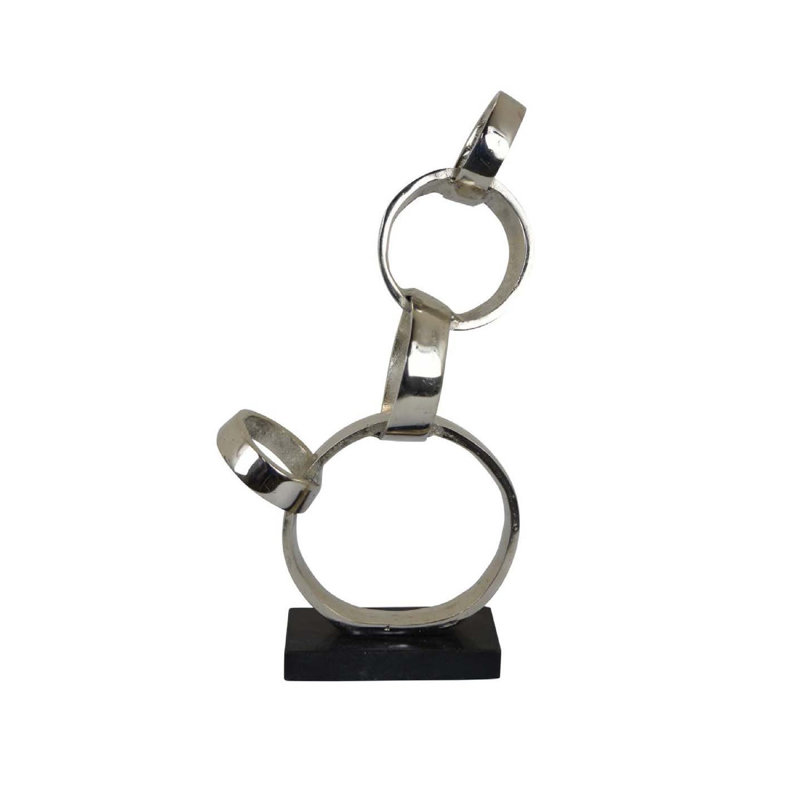 Lo Abstract Interlinked Ring Sculpture, Solid Base, Metal, Silver