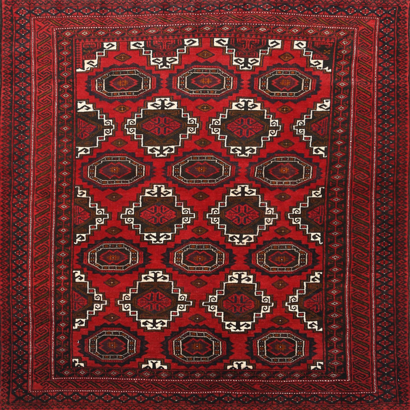 Tapis rouge/brun/beige traditionnel, Rond 5 pi