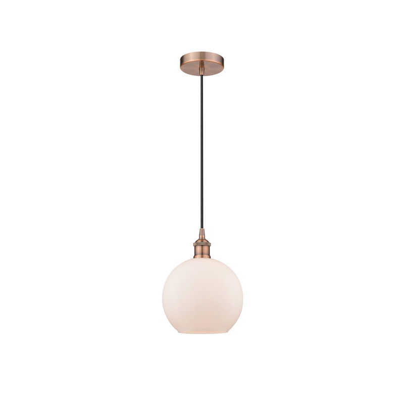 Luminaire suspendu simple à 1 lumière Ralph, Blanc mat, H 10,75 po x l 8 po x P 8 po, Cuivre antique