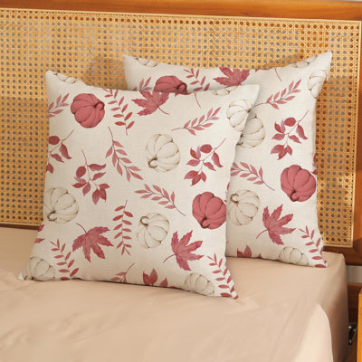 Set of 2 Fall Pillow Covers  Linen Throw Pillow Cases for Autumn and Thanksgiving Decor