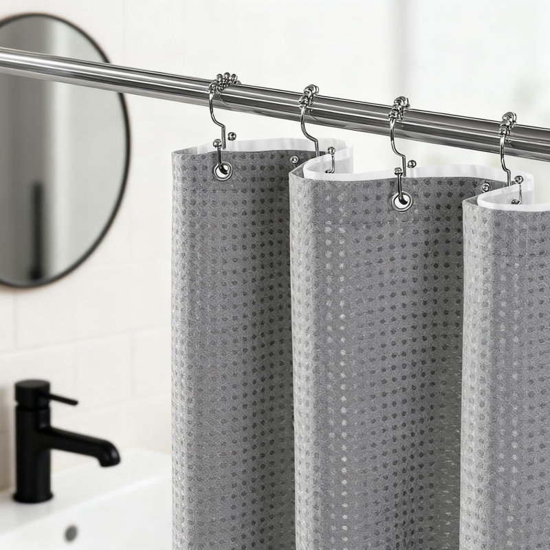 Ensemble de rideau de douche 3 en 1 tissé gaufré avec doublure et 12 crochets double face, rideau de bain en polyester épais pour une protection imperméable