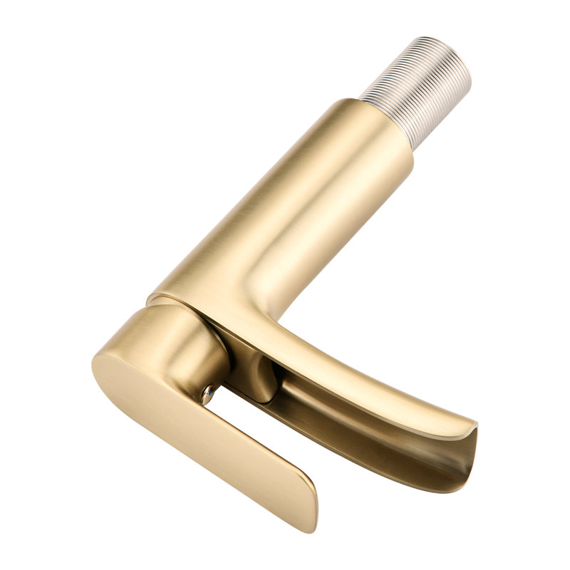 Robinet cascade pour salle de bain à poignée simple en or brossé avec plaque de pont et drain de débordement - Pop Up Trustworthiness