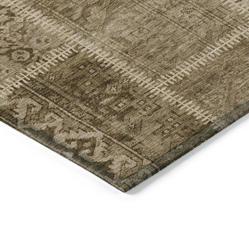 10' X 14' Brown Patchwork Washable Indoor Outdoor Area Rug