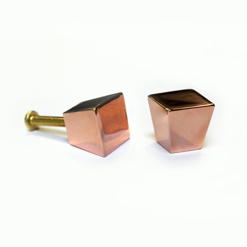 Pyramid Square Knob, Polished Copper