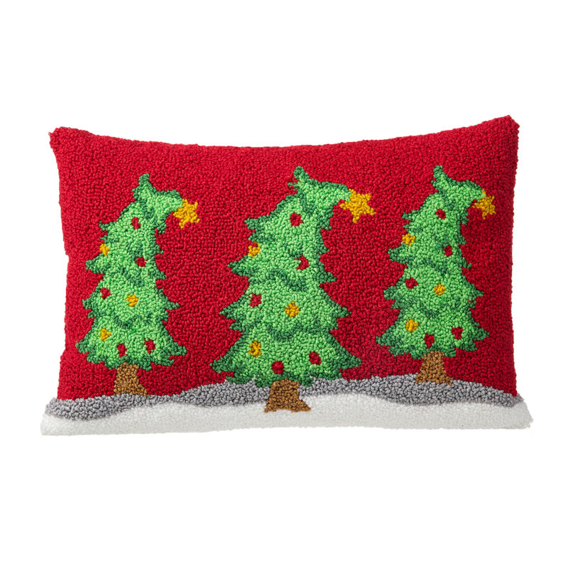 Classic Christmas Trees Hooked Rectangular Throw Pillow