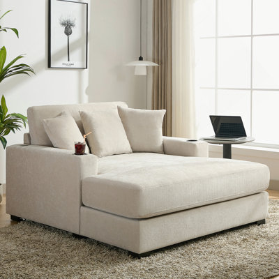 Chaise longue avec coussins, station de charge et porte-gobelets