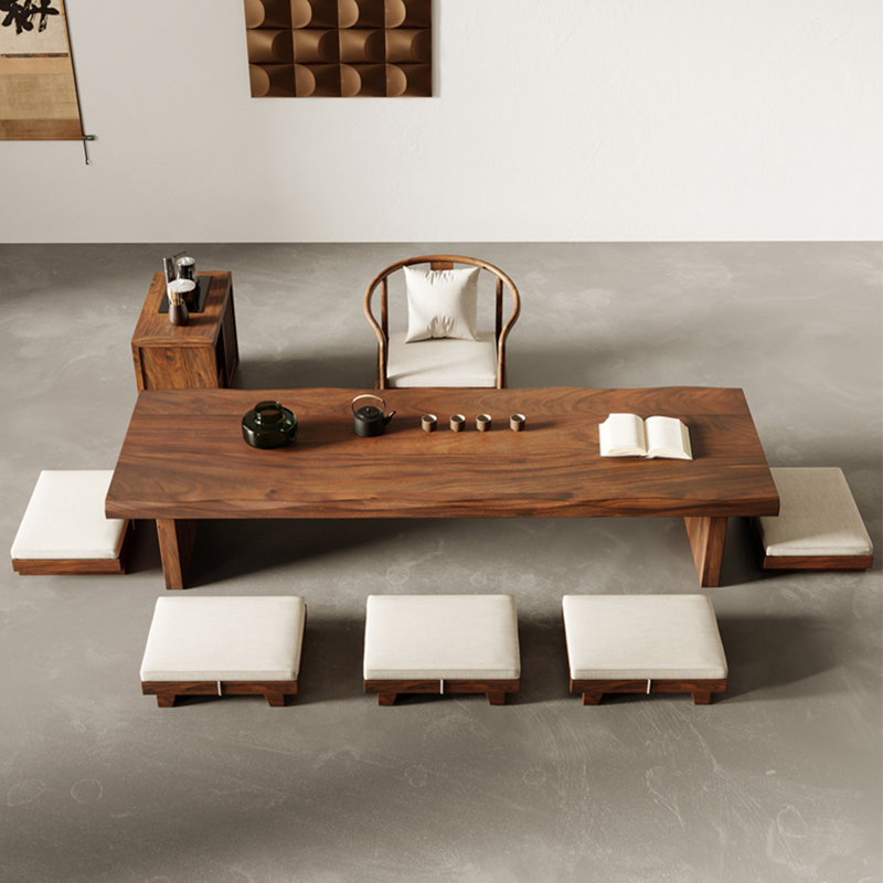 Nut-brown Solid Wood Rectangular Coffee Table, 13.78" H x 78.74" L x 23.62" W 