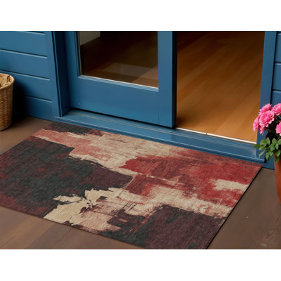 Tapis extérieur lavable abstrait brique rouge et rouge 3 pi x 5 pi