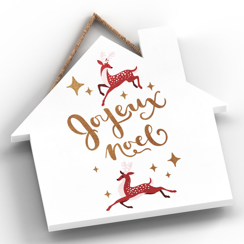 Xmas Joyeux Noel Wooden House Plaque, 9.9cm H x 9.9cm W x 0.5cm D