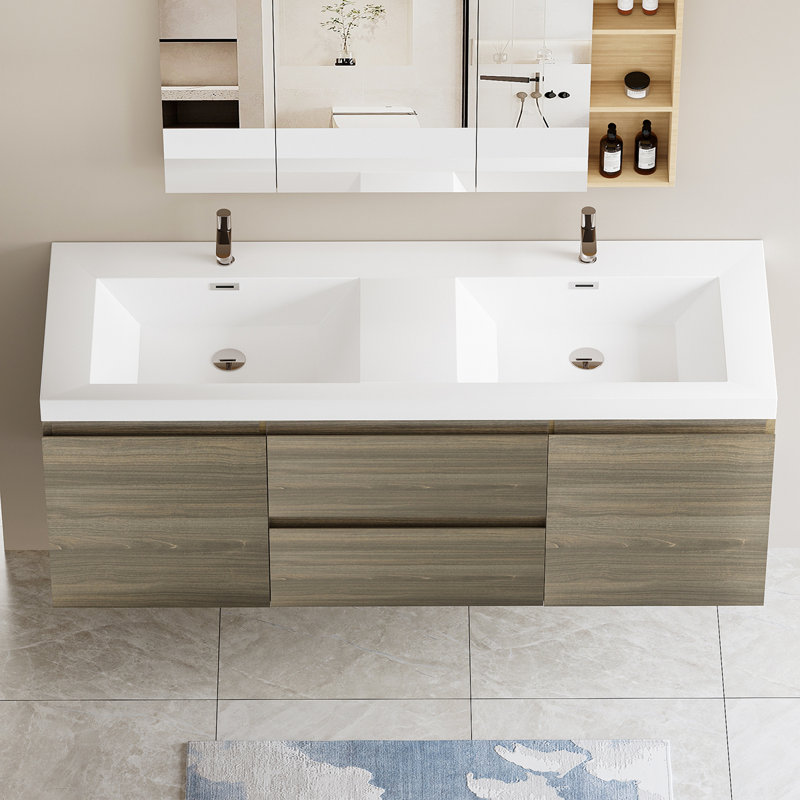 Meuble-lavabo flottant avec lavabo et meuble-lavabo, Gris