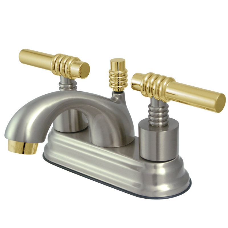 Milano Centerset Bathroom Faucet with Drain Assembly, Satin Nickel/Polished Brass