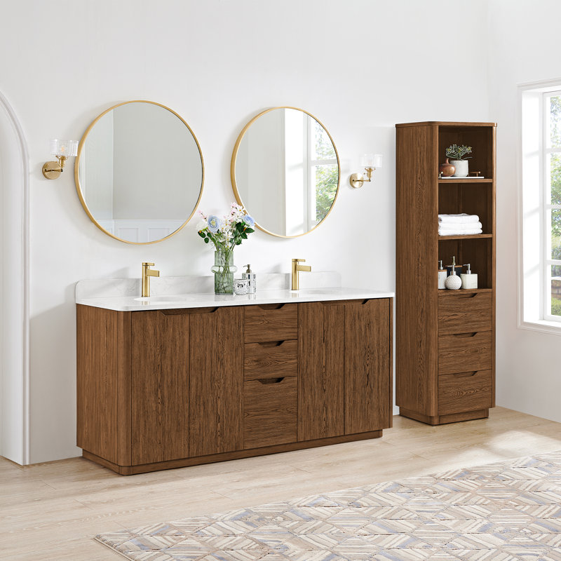 Abuja 72" Double Vanity with White Stone Top in Weathered Oak