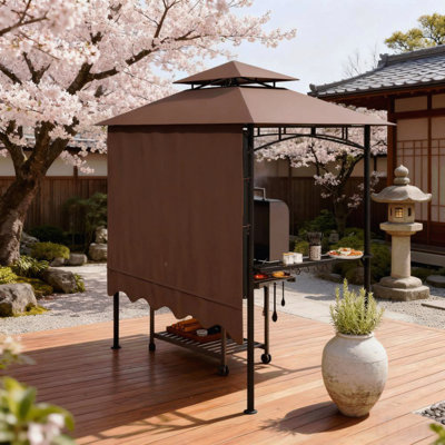 8X5FT Grill Gazebo, Sun Shade For Outdoor Use With Side Awning