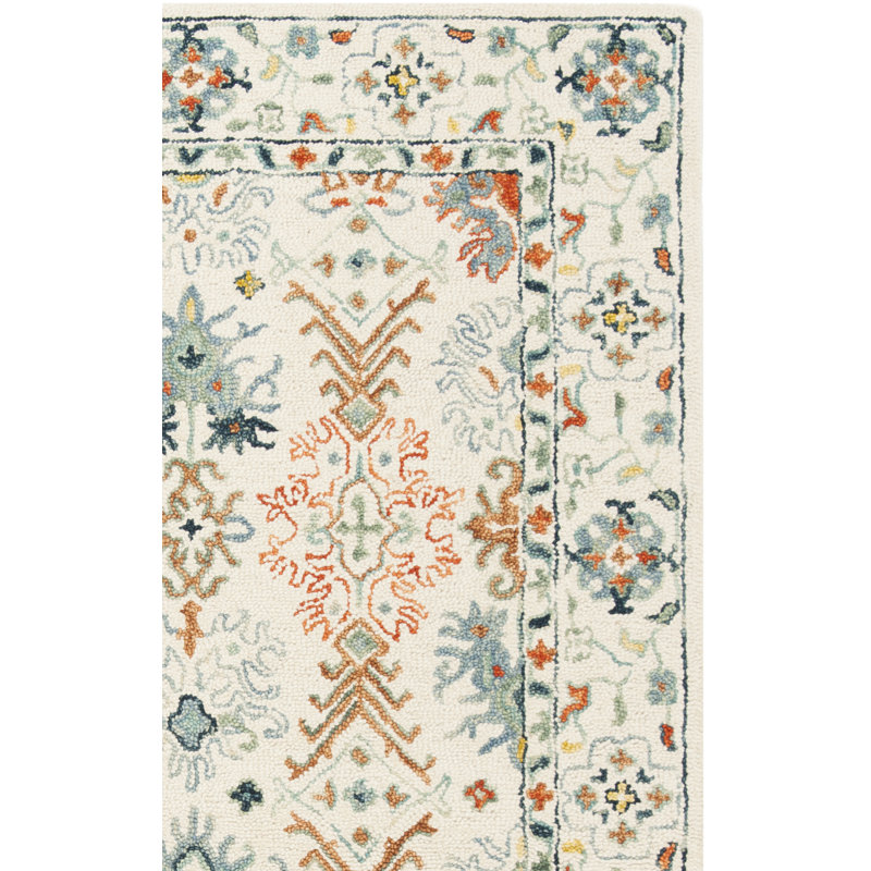 Vahakn Hand Tufted Wool/Cotton Oriental Rug in Orange/Ivory/Blue, Runner 2'3" X 9'