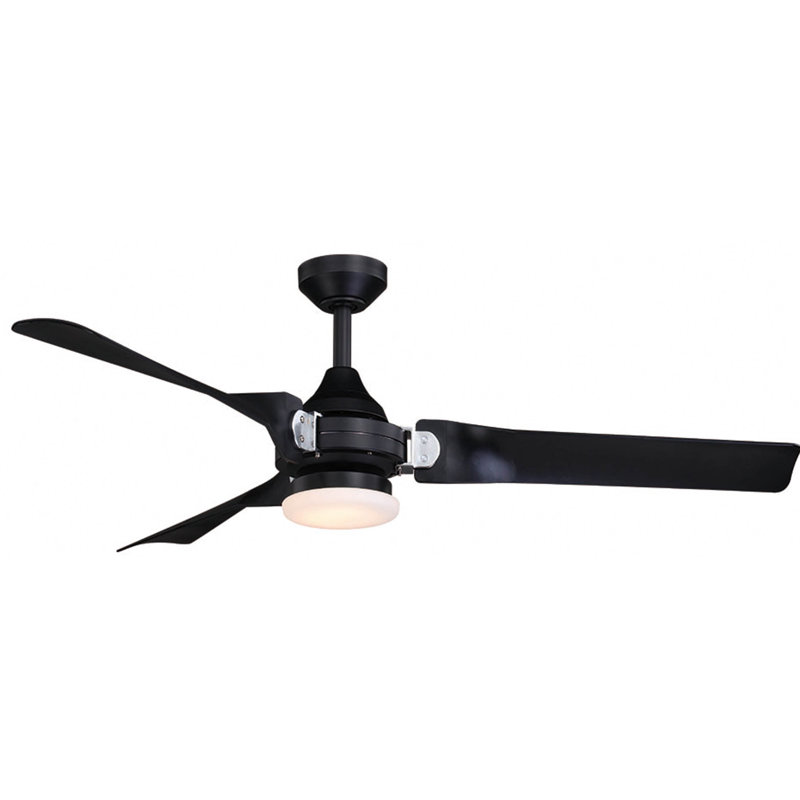 Makoti 52 in. Black and Chrome Indoor Rod Mount Industrial Ceiling Fan with Black Blades, Dimmable Integrated LED Light Kit and Remote Control Included, 3 Speeds, Frosted Opal Glass Shade