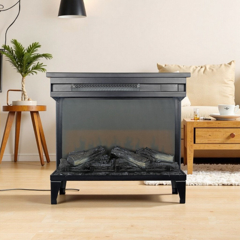Afore 24 Inch Freestanding Electric Fireplace With 3-Sided Glass Realistic Flame Effects Remote Control & Heater