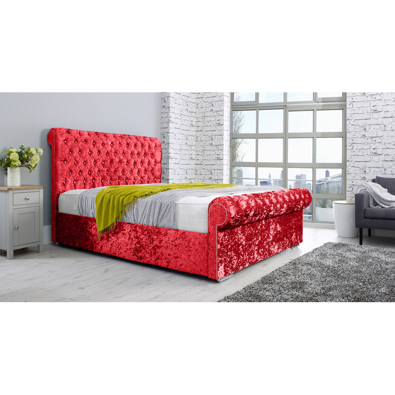 Elyza Upholstered Bed, Single (3'), Red
