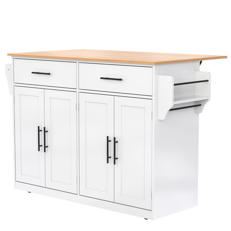 Kitchen Island With 2 Drawers And 4 Doors, White