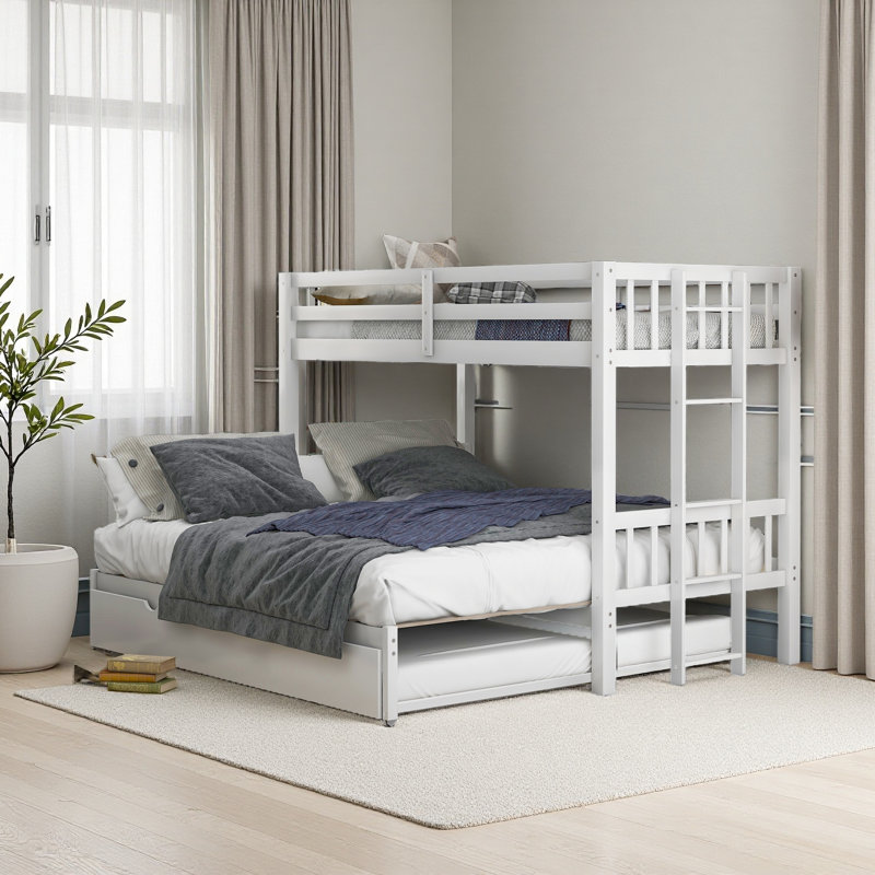 Twin Over Double Twin Bunk With Trundle, White