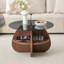 Table basse à structure croisée Creative avec plateau en verre trempé gris et rangement en forme d'éventail de couleur noyer