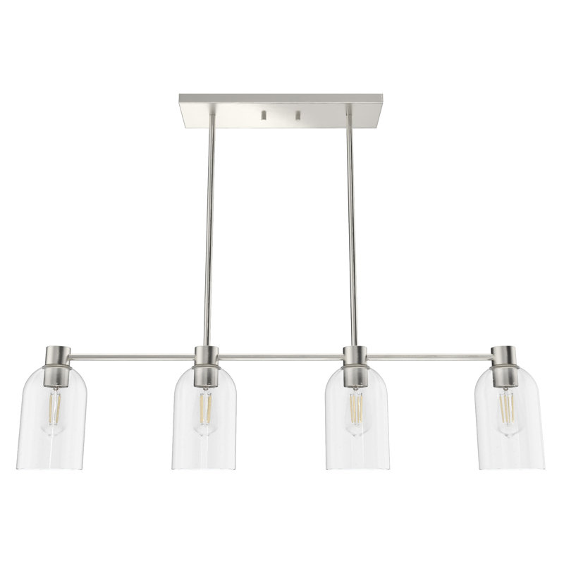 Luminaire suspendu cylindrique linéaire 4 lumières Lochemeade, Transparent, Nickel brossé