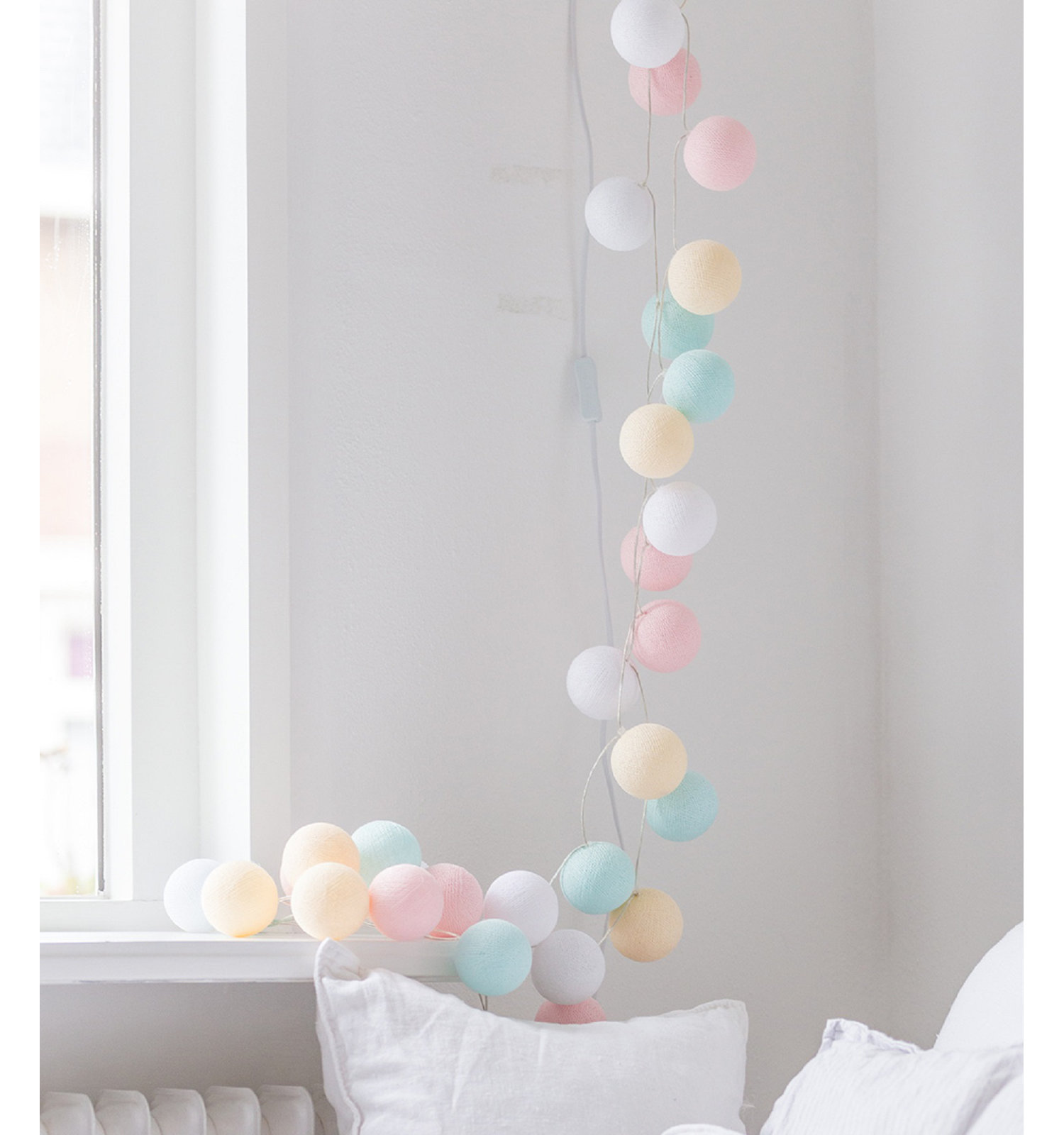 149'' Globe String Lights, White/Pink/Yellow, 5" H x 149" L x 5" D, 20 Lights
