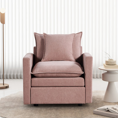 Fauteuil rose en tissu de chenille - siège profond avec coussins double couche pour le repos dans le salon